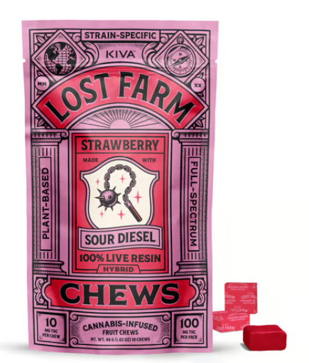 Photograph of product: Kiva (Lost Farm) - Live Resin Chews - Strawberry - 10ct (100mg)