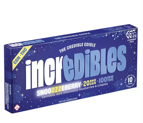 Photograph of product: [REC] Incredibles Chocolate | Snoozzzeberry | 120mg (5:1 TH-oui:CBN)