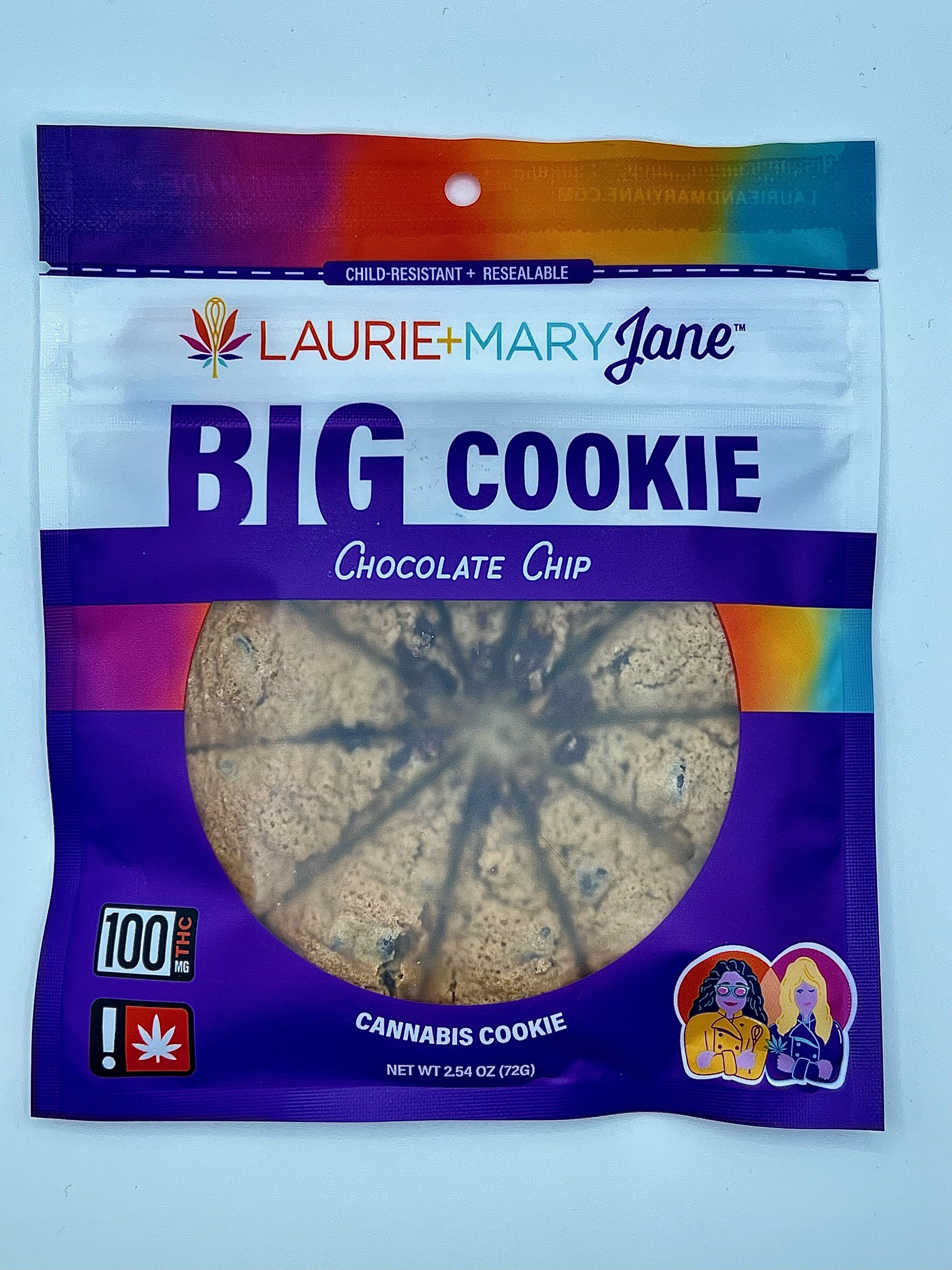 Photograph of product: Laurie & Mary Jane | Chocolate Chip | TH-oui | Full Spectrum | 100MG Edible Big Cookie