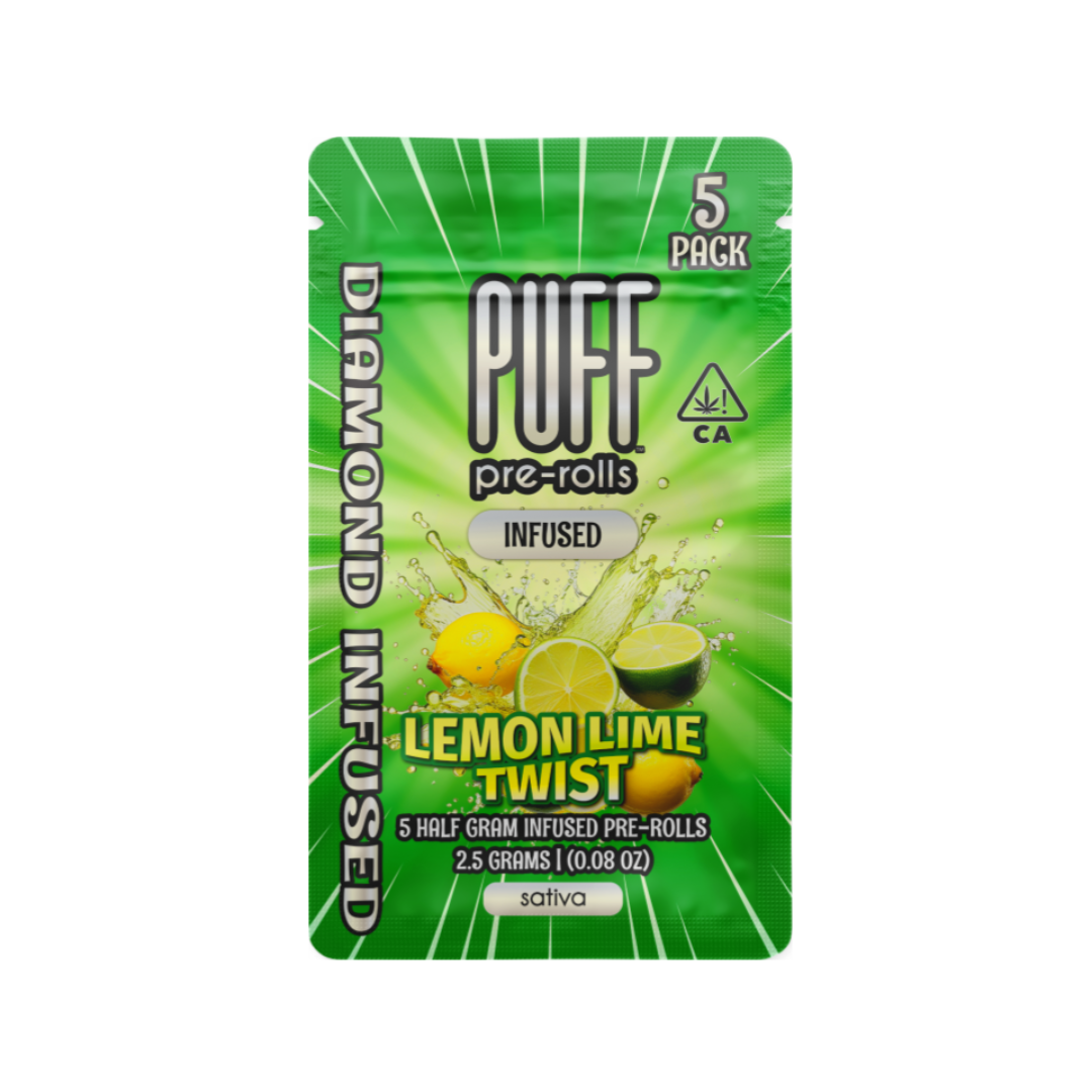 Photograph of product: Lemon Lime Twist Diamond Infused Pre Roll | 5 Pack