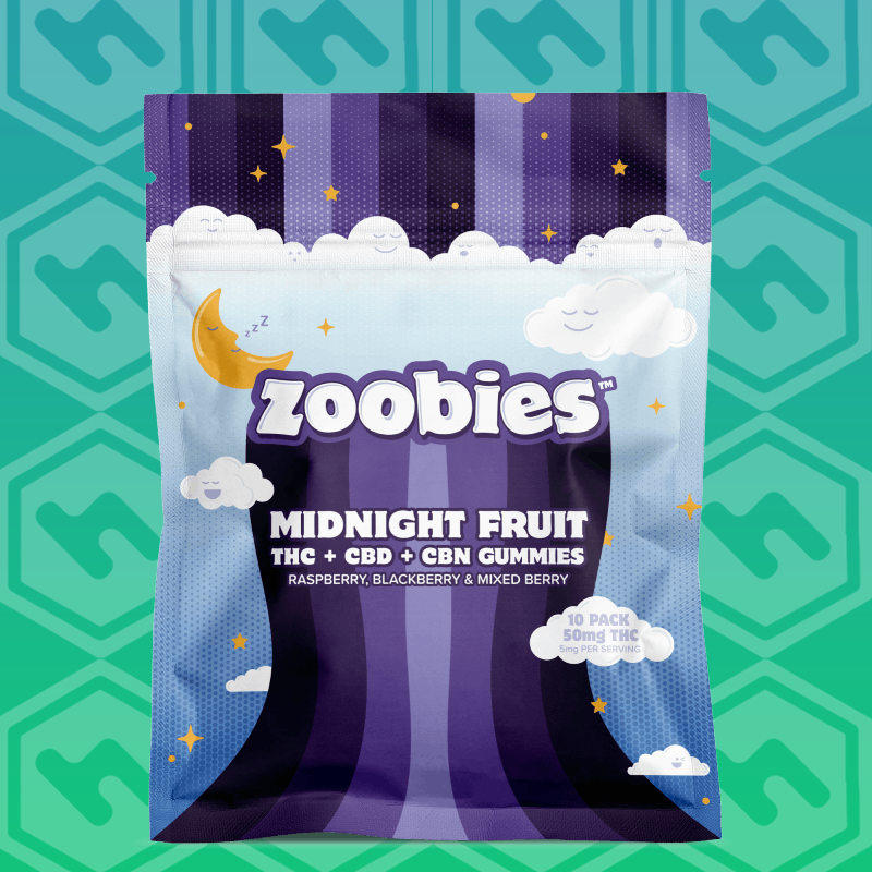 Photograph of product: Zoobies | Midnight Fruit | 1:1:1 50mg TH-oui:CBD:CBN | 10 Pack