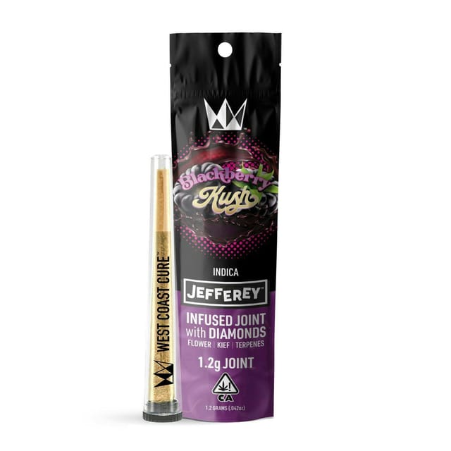 Photograph of product: Blackberry Kush (I) - 1.2g Jefferey Infused Pre Roll - Blackberry Kush (I)