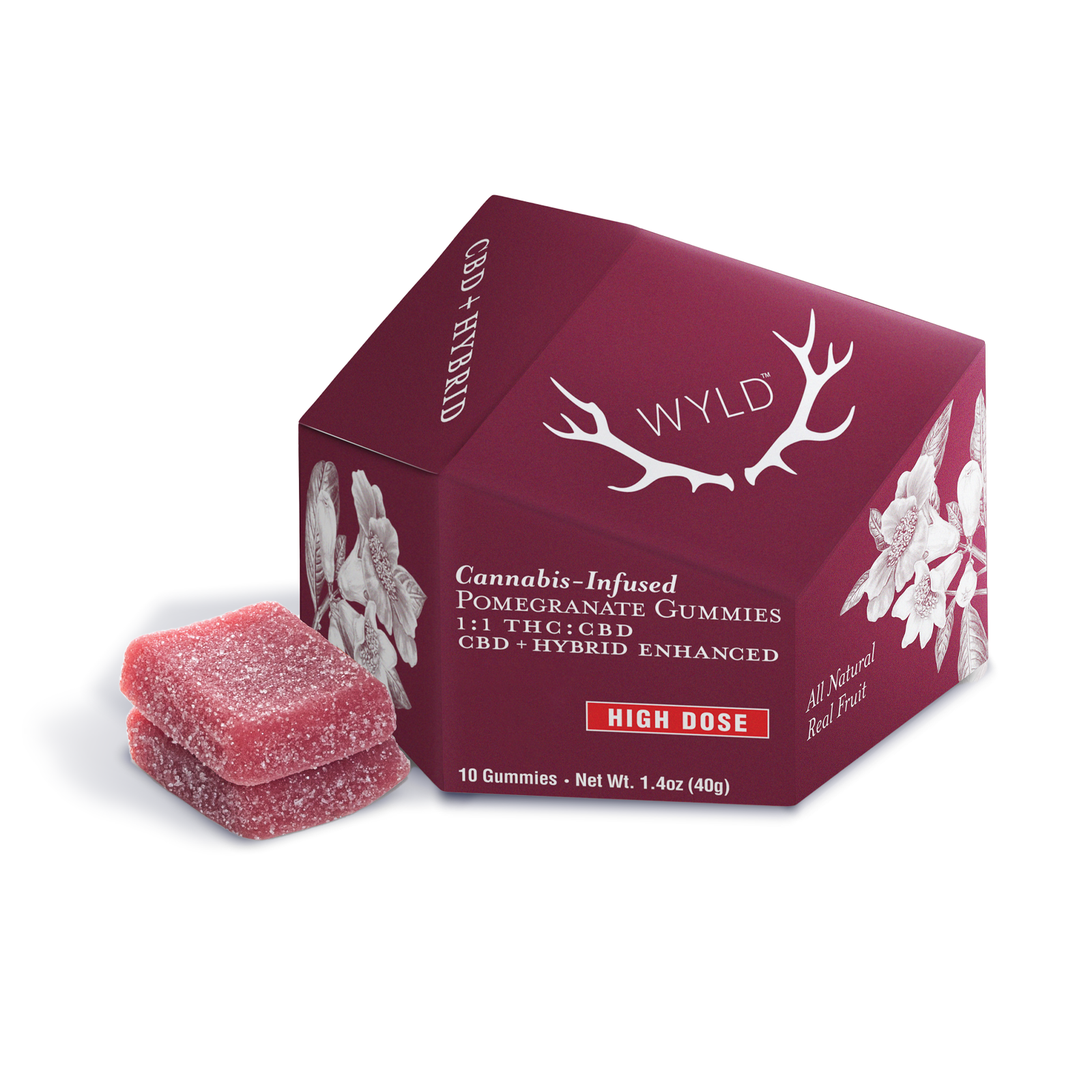 Photograph of product: Pomegranate 1:1 CBD + Hybrid Enhanced High Dose Gummies | 200mg