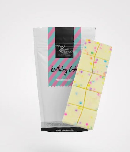 Photograph of product: NGW Birthday Cake (H) White Chocolate Bar 10mg 10pk
