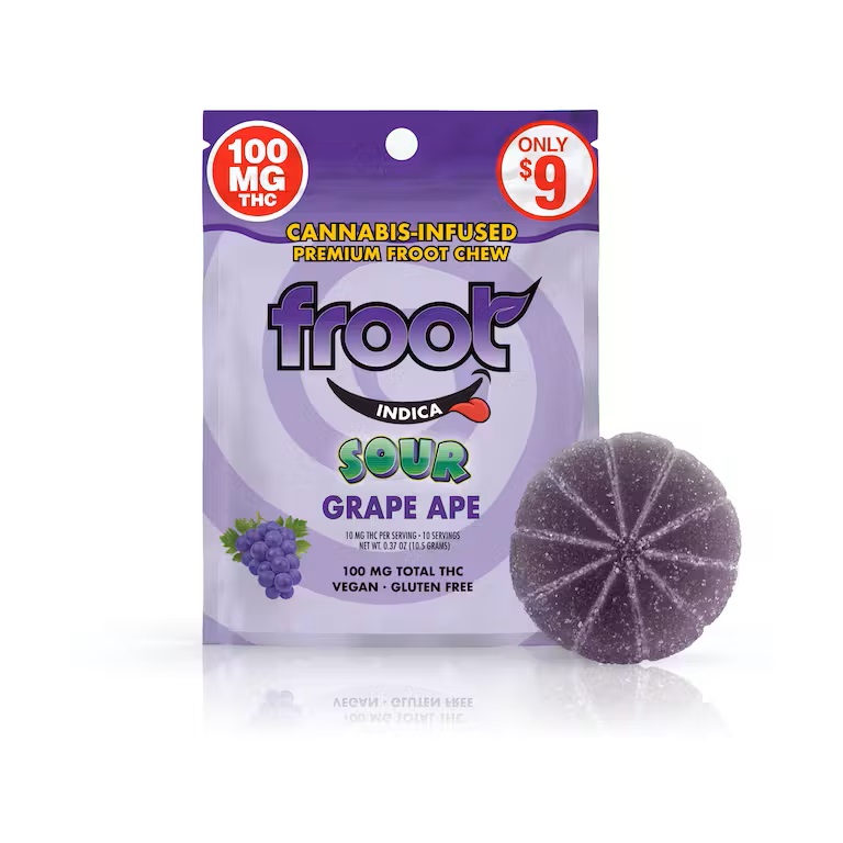 Photograph of product: Froot - 100mg Sour Gummy - Grape