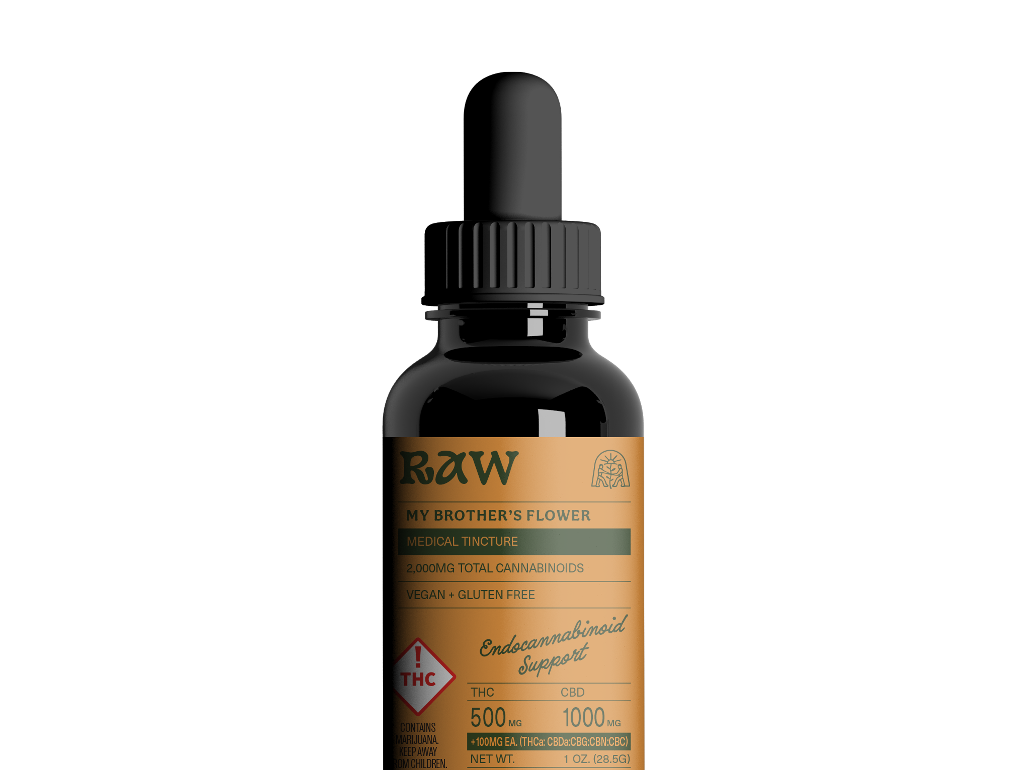 Photograph of product: My Brother's Flower Tincture | 400mg TH-oui : 1,000mg CBD + 100mg ea. (CBDa:CBG:CBN:CBC) | Raw Endocannabinoid Support