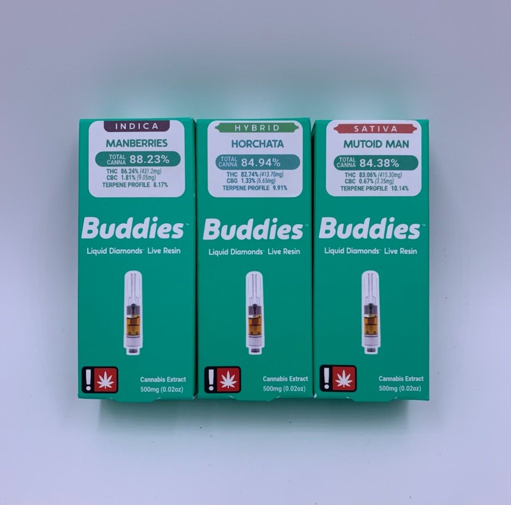 Photograph of product: Buddies Harlequin 2:1:1 CBD CBG Blended LR Cartridge Hybrid 1g
