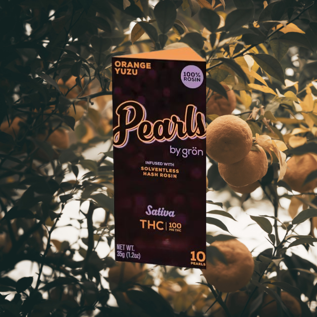 Photograph of product: GUMMIES | ORANGE YUZU PEARLS | au chocolat ROSIN