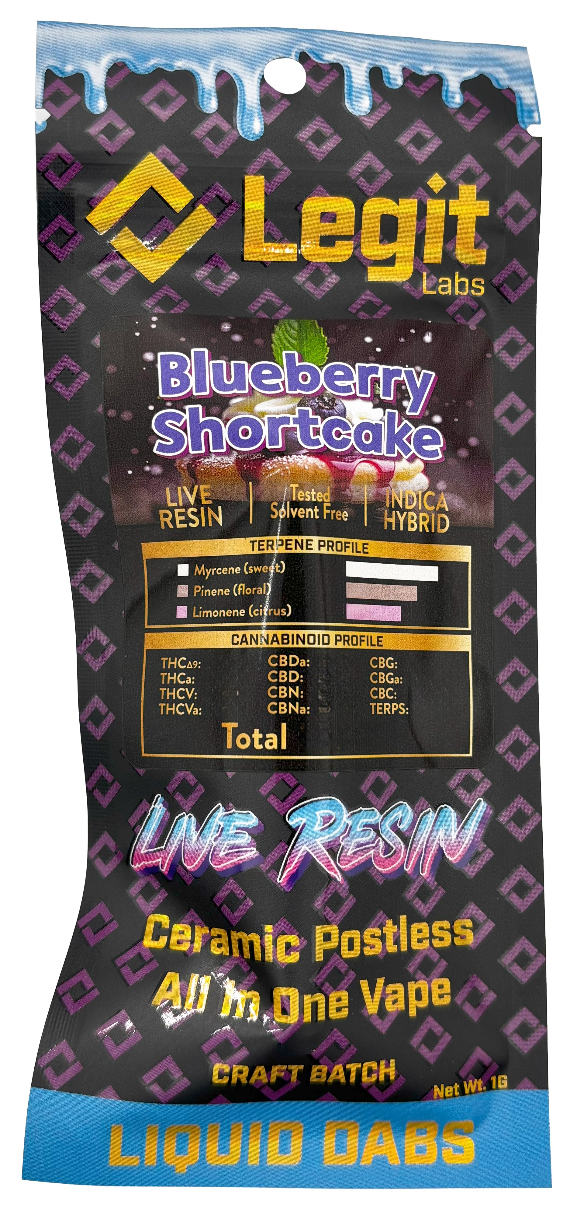 Photograph of product: Legit Labs | Blueberry Shortcake | Disposable Live Resin Vaporizer