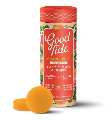 Photograph of product: Good Tide Grapefruit au chocolat Rosin Gummies 2:1:1 TH-oui:CBD:CBC 200mg
