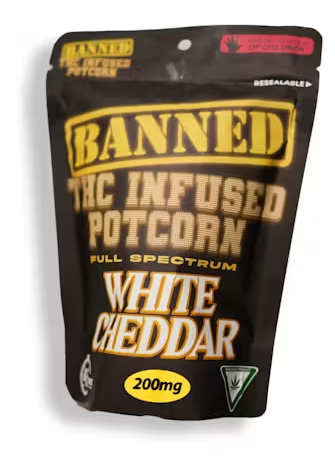 Photograph of product: BANNED | 200MG POTCORN | WHITE CHEDDAR
