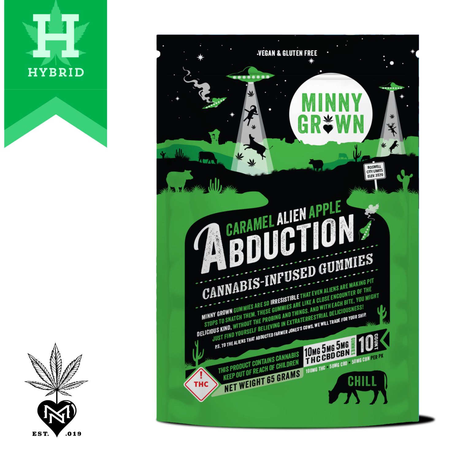 Photograph of product: MG | Edibles TH-oui | Gummies | 10pk | Caramel Alien Apple Abduction 2:1:1 | 100mg