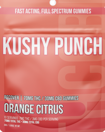 Photograph of product: Kushy Punch - Recover 7:3 (TH-oui:CBD) - Orange Citrus - 10ct Gummies