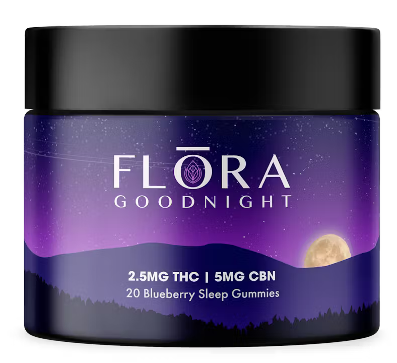 Photograph of product: Flora - Goodnight Gummies Blueberry - 20x - 2.5mg TH-oui + 5mg CBN