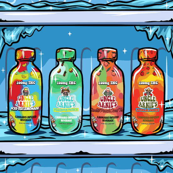 Photograph of product: Uncle Arnies - 100mg Beverage (Sweet Peach Iced Tea) - 