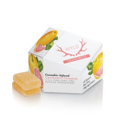 Photograph of product: 100mg 10pc 1:1:1 TH-oui:CBG:CBC Grapefruit - Gummies - Wyld