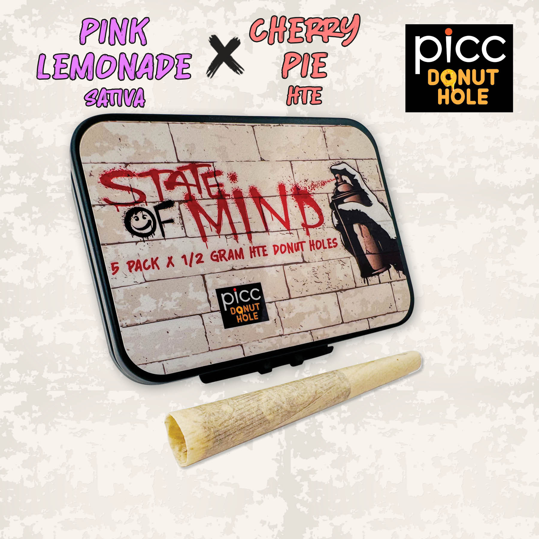Photograph of Product: Picc x STATE OF MIND | Pink Lemonade x Cherry Pie HTE Donut Hole | Infused Pre-Roll 5 Pack | 2.5g