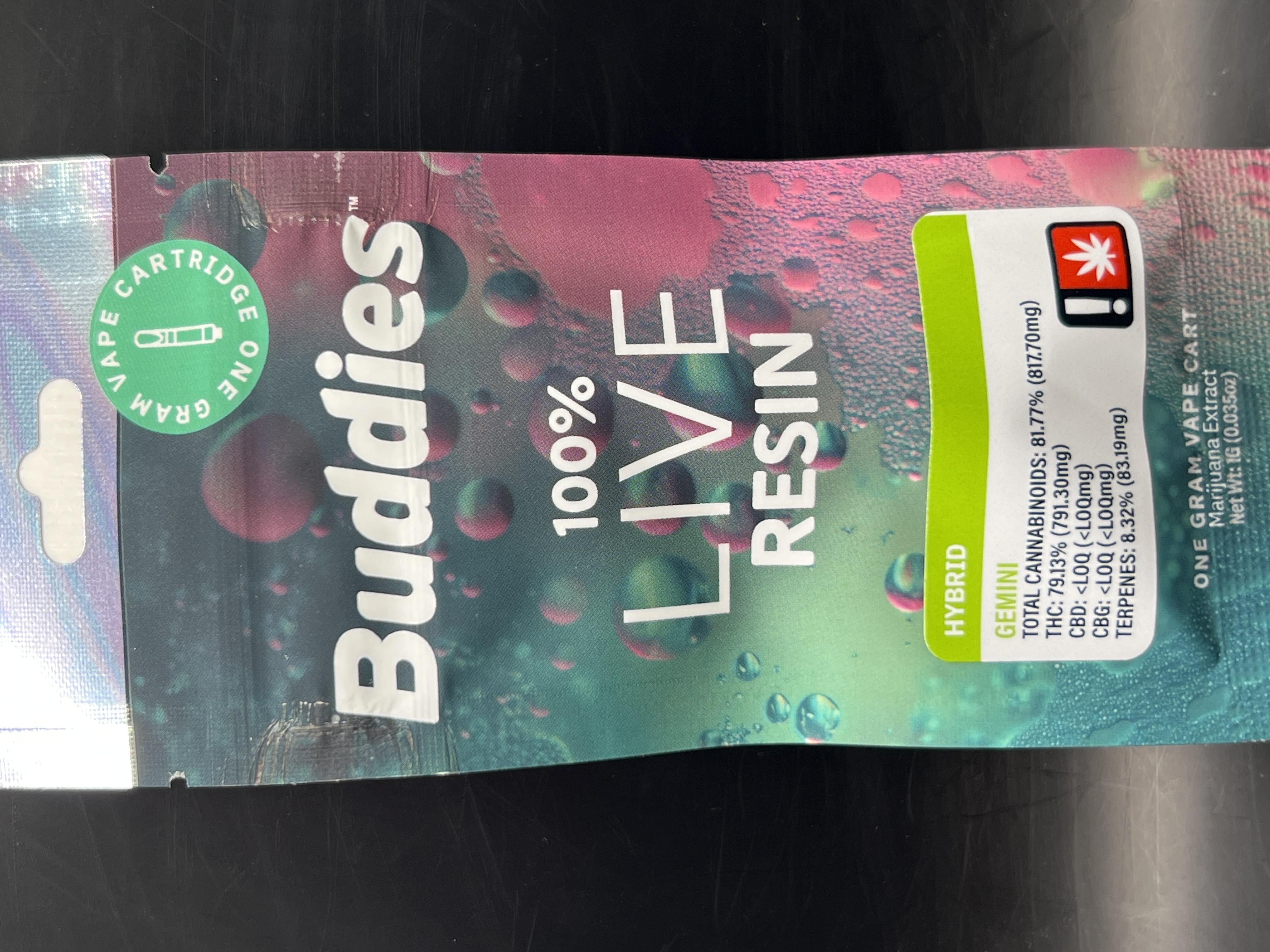 Photograph of product: Buddies Gemini Live Resin Cartridge