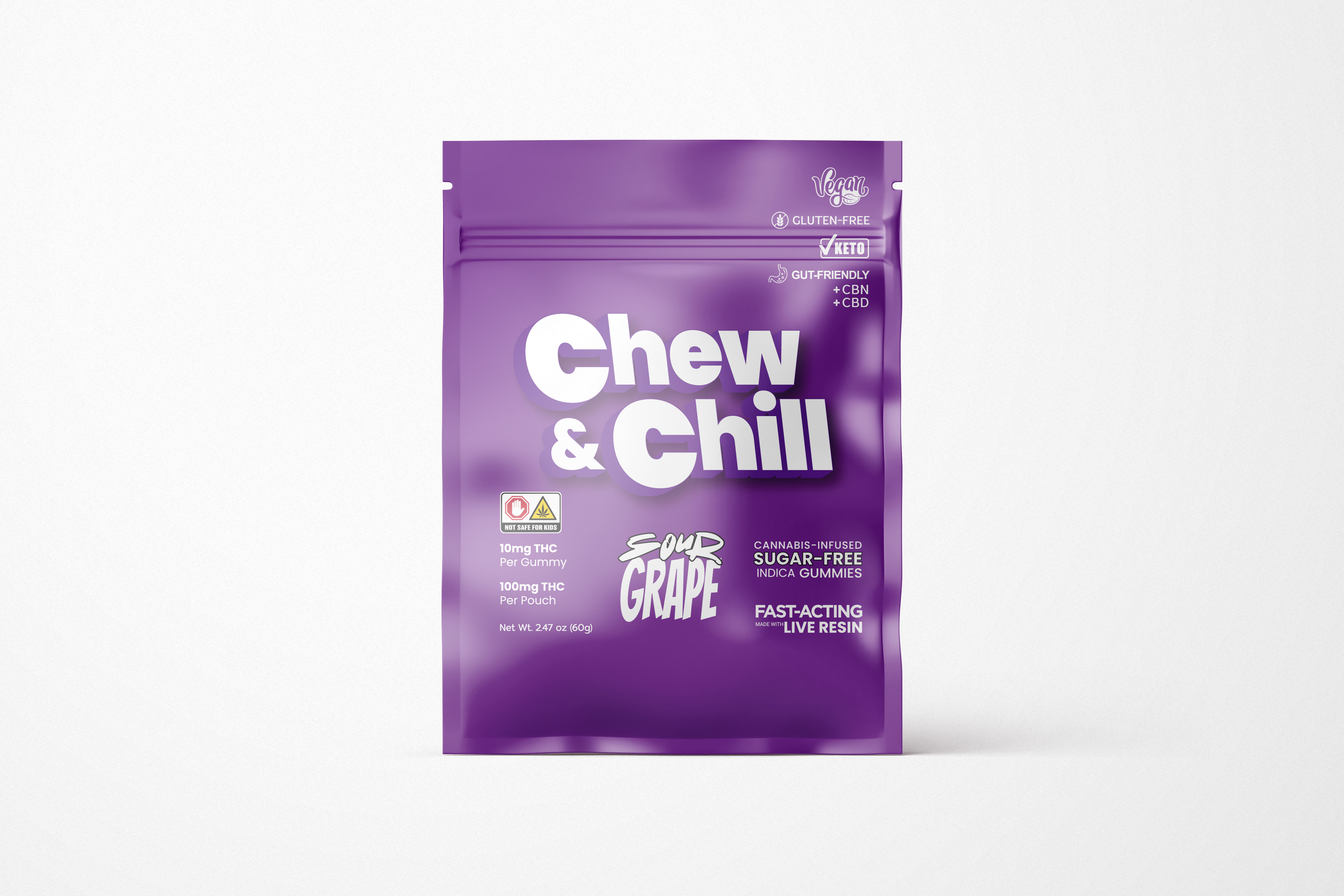 Photograph of product: Sour Grape Live Resin Gummies | 1:1:1 TH-oui:CBD:CBN | 10 Pack 100mg