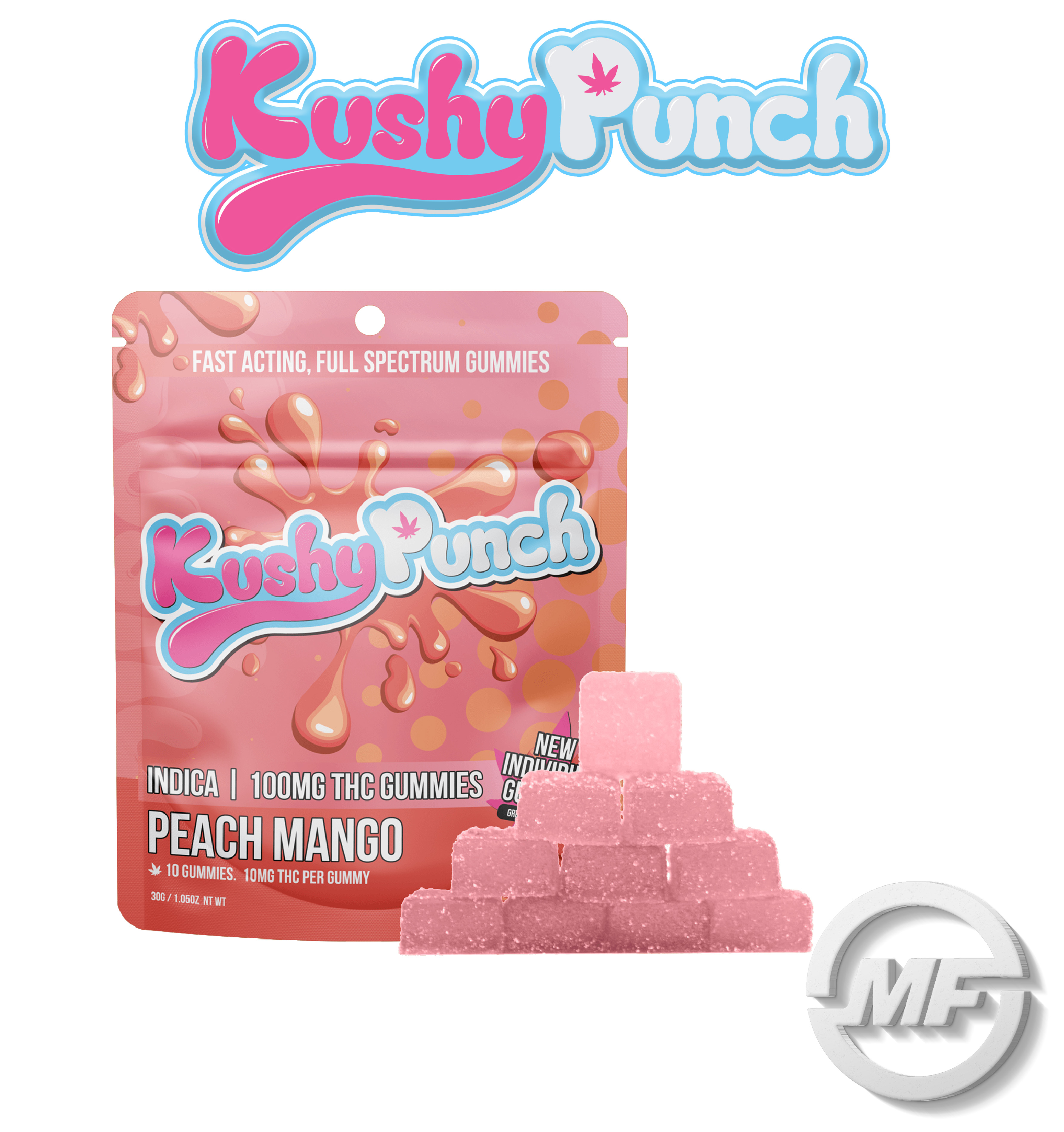 Photograph of product: Kushy Punch | Fast Acting Peach Mango Gummies | 200mg