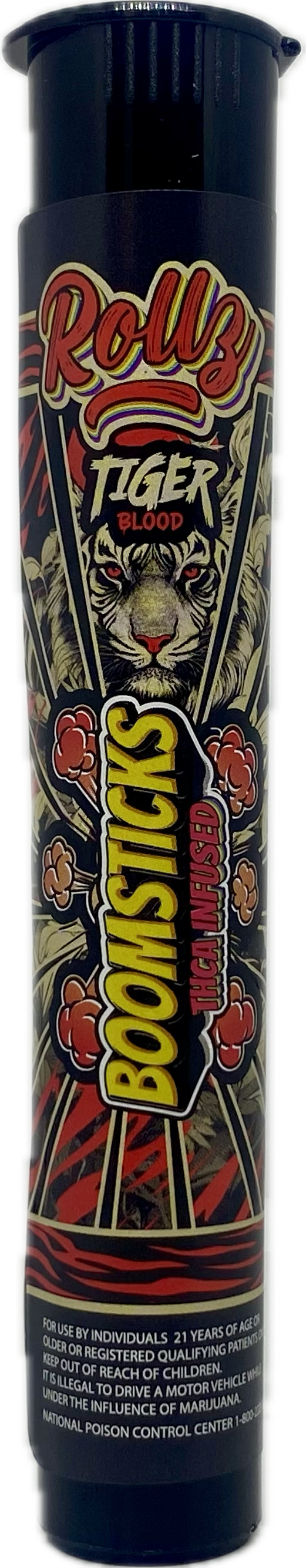 Photograph of product: Rollz - Tiger Blood Boomstick - 1g TH-ouiA Infused Preroll