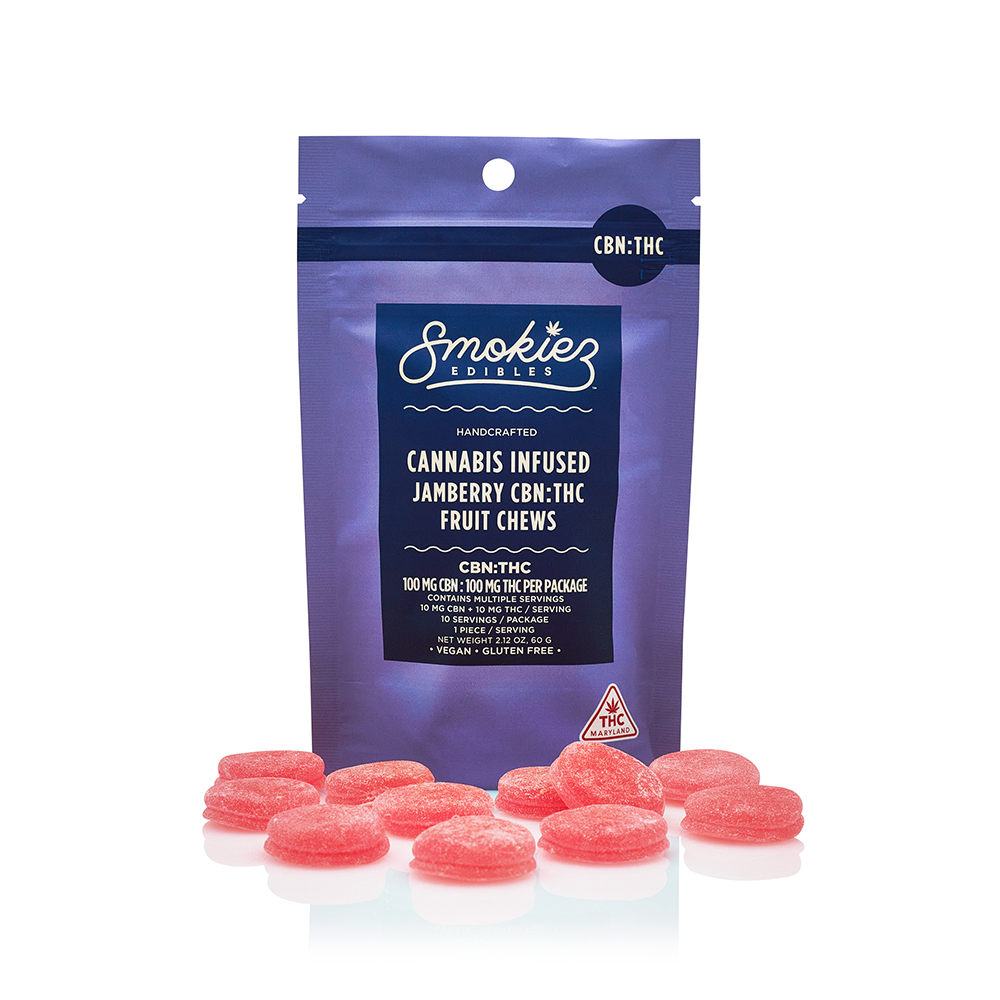 Photograph of product: Smokiez - Jamberry 1:1 CBN:TH-oui 100mg Fruit Chews
