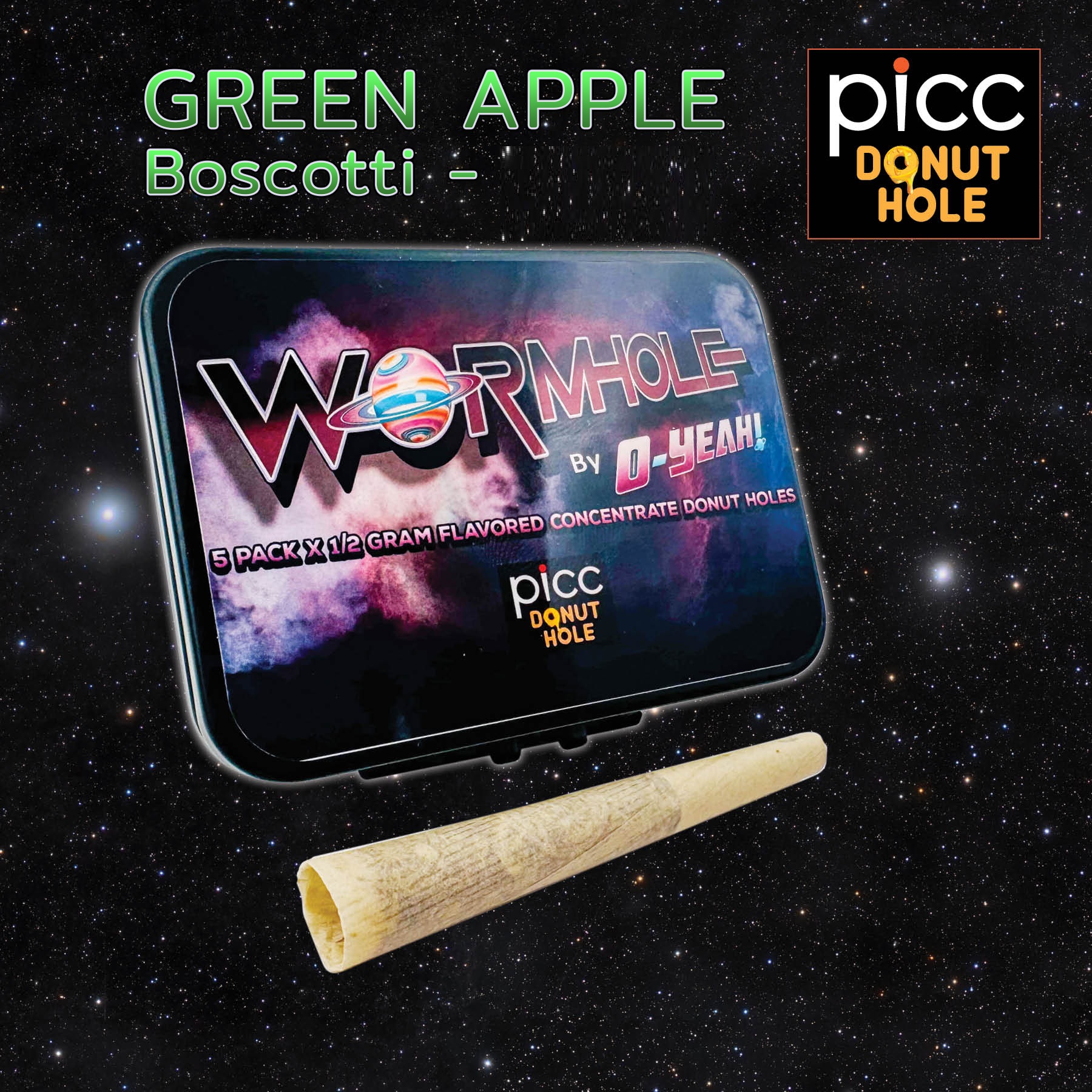 Photograph of product: Picc x O-YEAH! | Green Apple x Boscotti | Infused Pre-Roll 5 Pack | 2.5g
