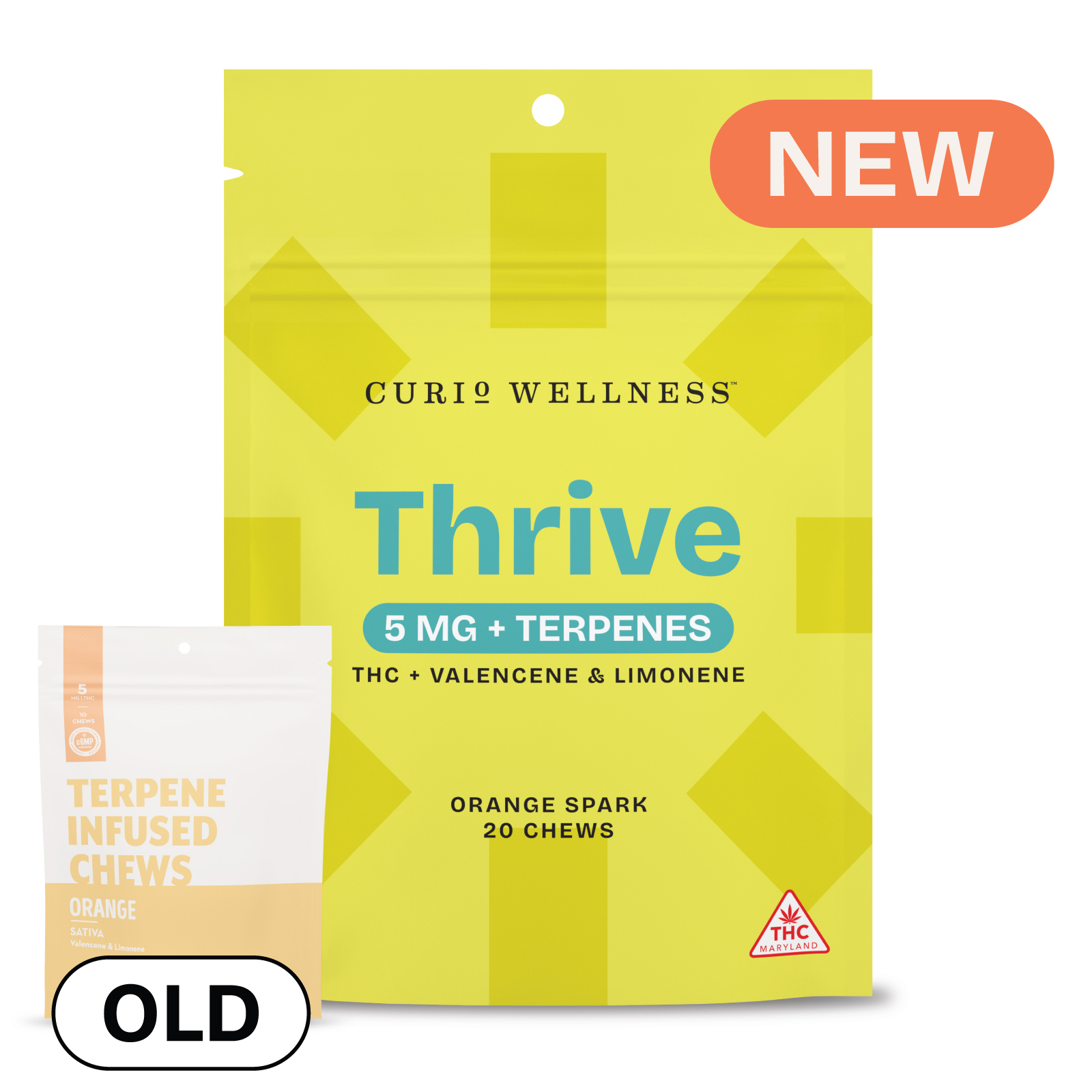 Photograph of product: Thrive 5mg + Terpenes | Orange Spark Chews  (Formerly Orange Terpene Infused Chews)