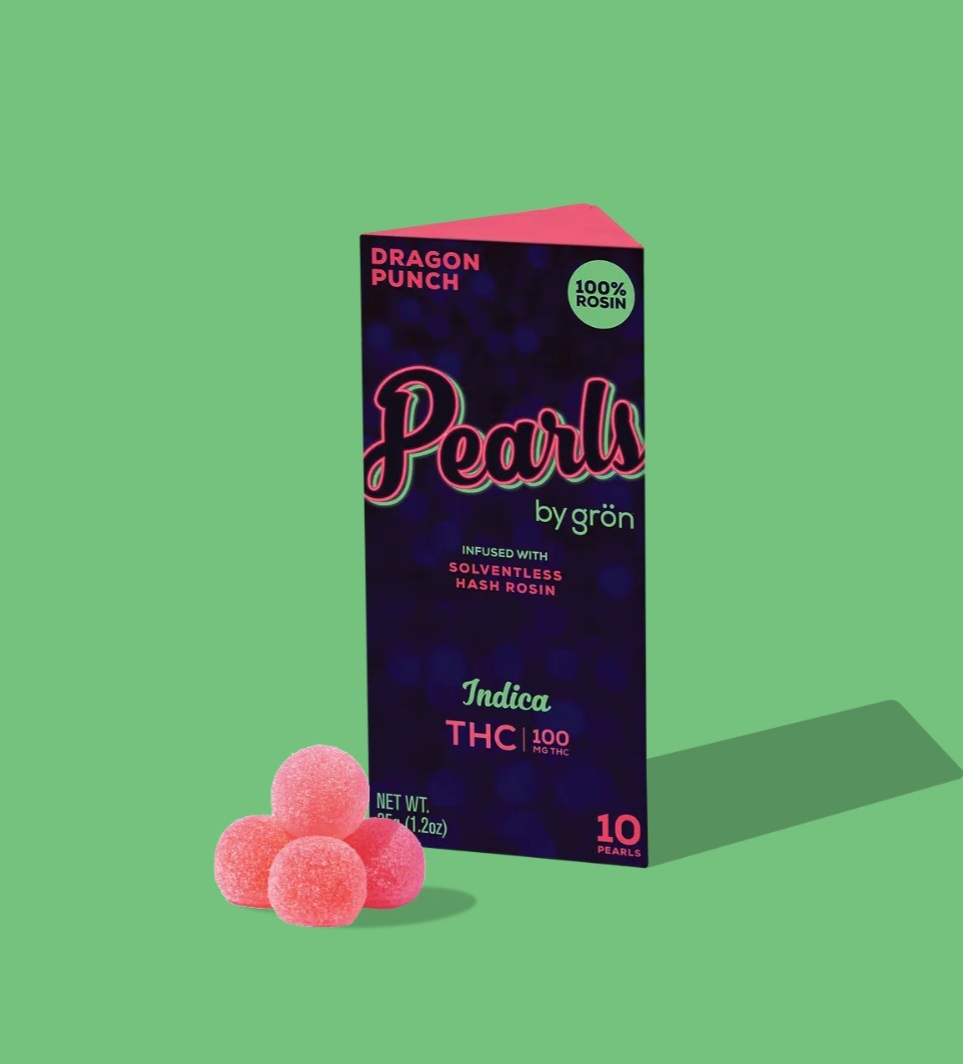 Photograph of product: GRON - EDIBLE PEARLS - 100MG - ROSIN - Oui'd - DRAGON PUNCH
