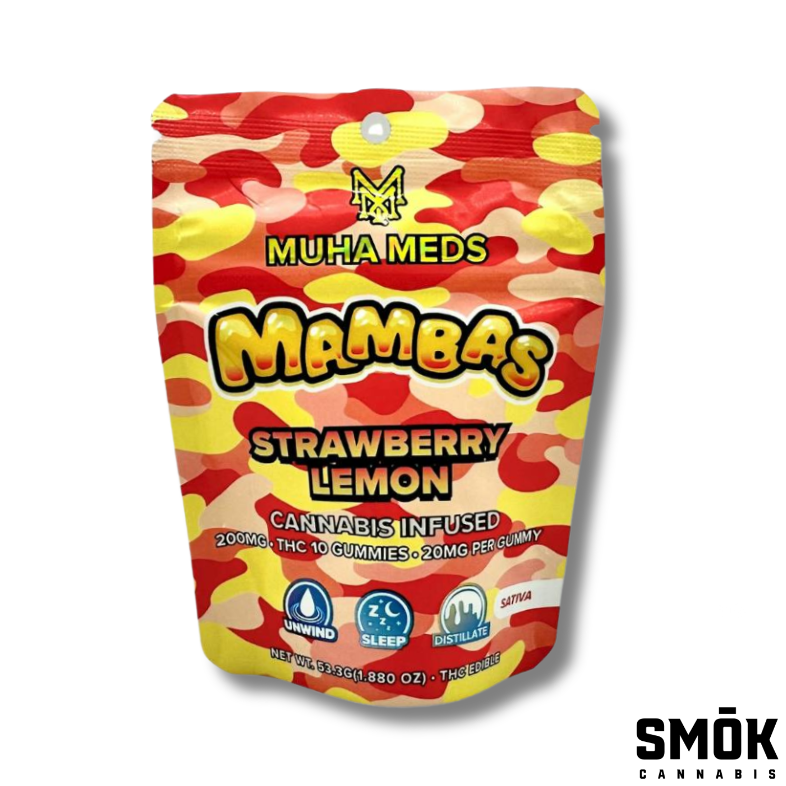 Photograph of product: Muha Meds Mambas Distillate Infused Gummies Strawberry Lemon 200mg
