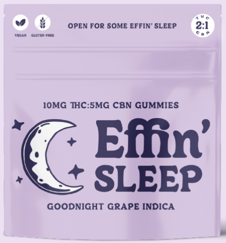 Photograph of product: Effin' Sleep - Goodnight Grape 2:1 TH-oui:CBN 100mg 10pk Gummies