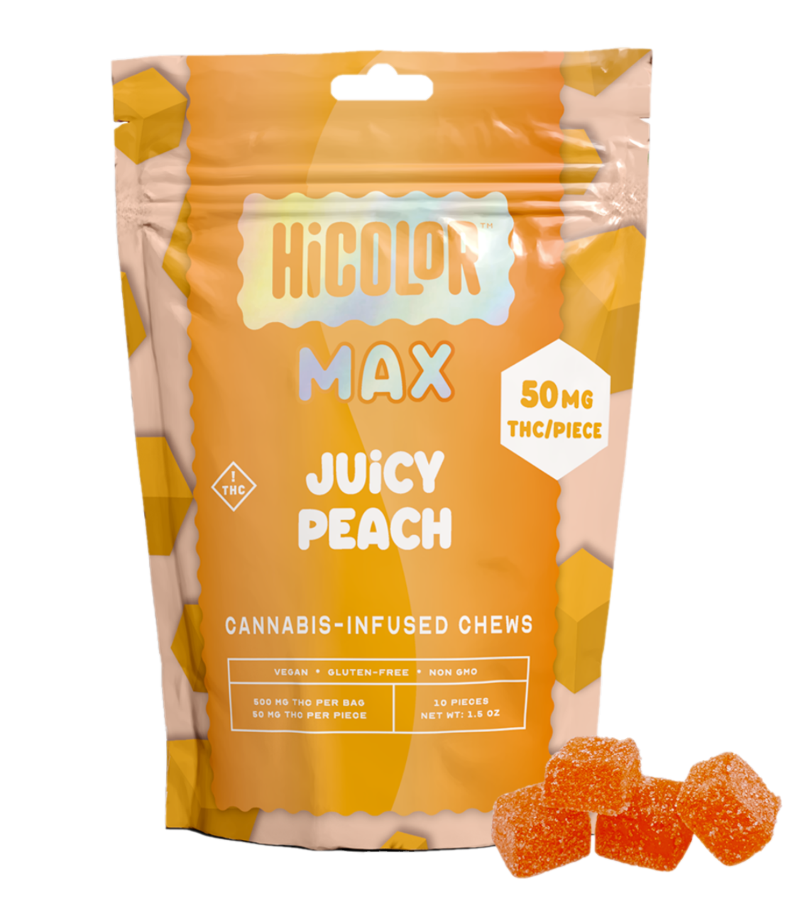 Photograph of product: HiColor MAX | Juicy Peach | 50mg x 10ct Max Chews