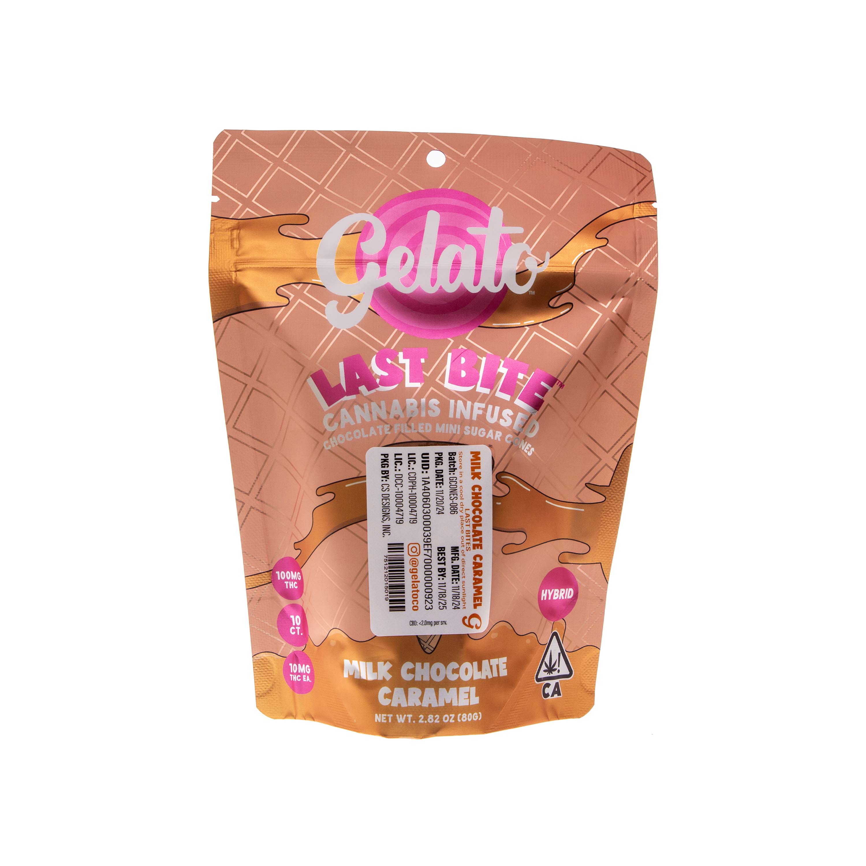 Photograph of product: Gelato | Last Bite Milk Chocolate Caramel Mini Sugar Cones (100mg TH-oui)