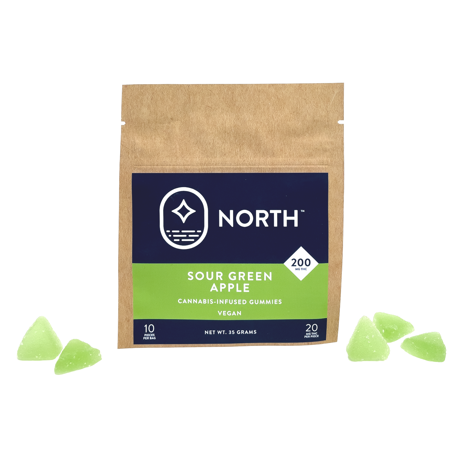 Photograph of Product: Sour Green Apple Gummies - Vegan, GF (20mg Each | 200mg Total THC)