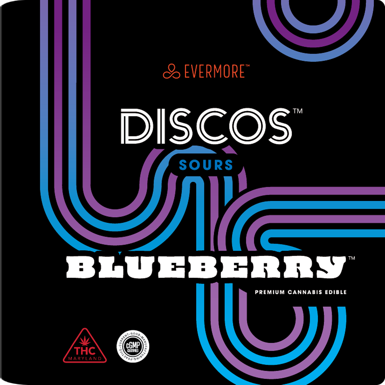 Photograph of product: EV Sour Blueberry Discos 100mg $20