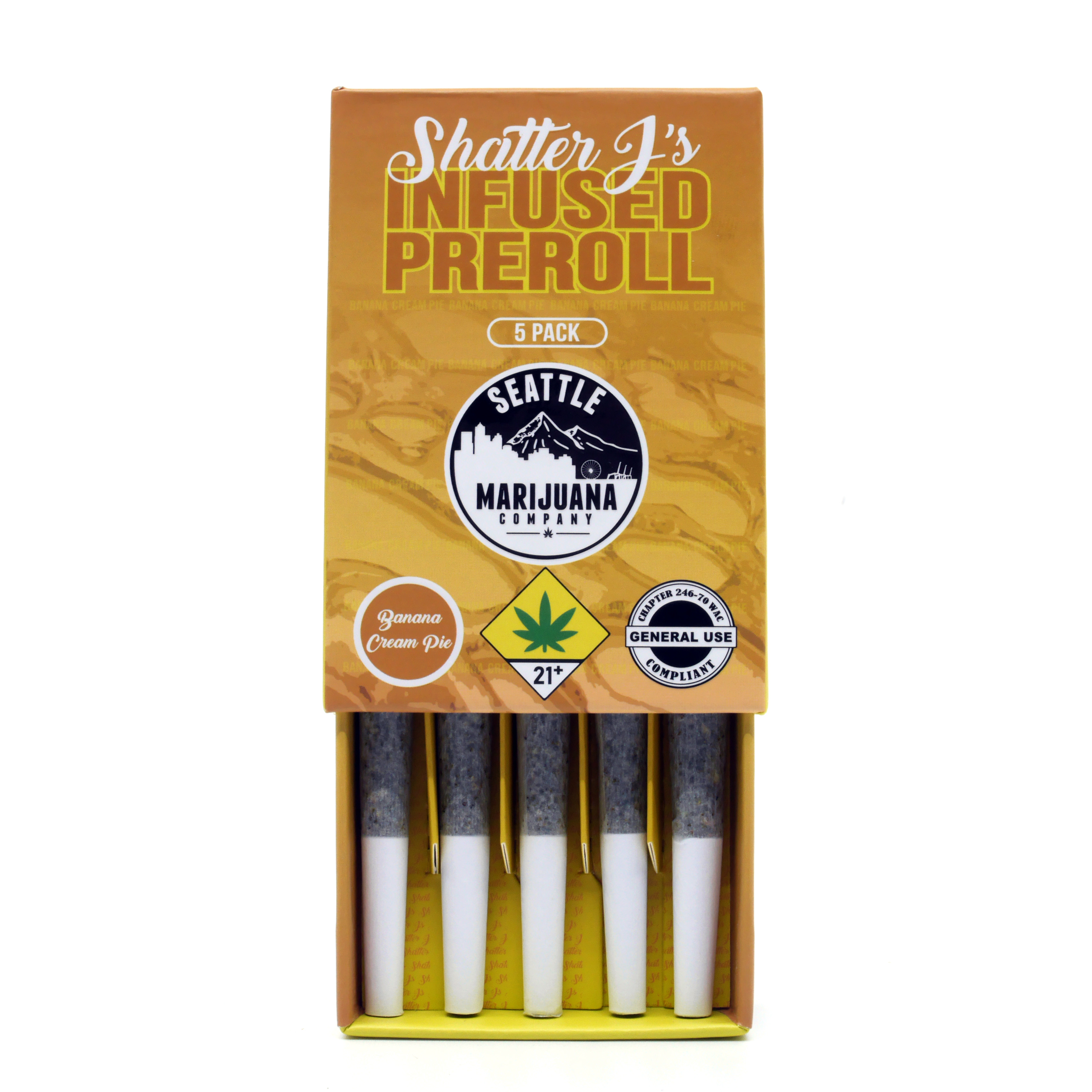 Photograph of product: Banana Cream Pie Shatter J's Pre-Roll 5-pack | 5g (DOH)