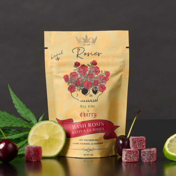 Photograph of product: Rosie's | 5mg TH-oui | Cherry Key Lime Rosin Gummies | 20 pack