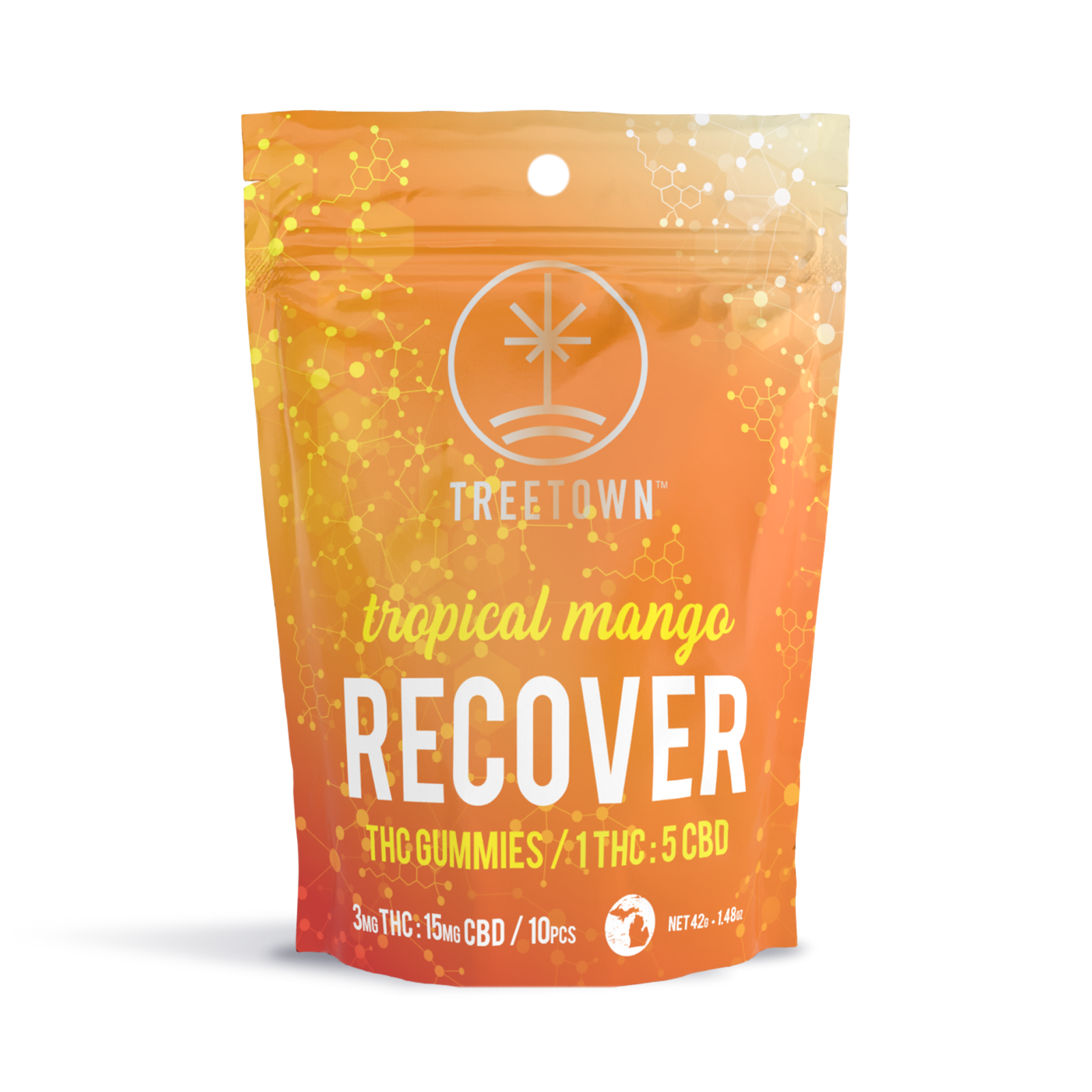 Photograph of product: TreeTown Mango 1:5 Recover Gummies 180mg