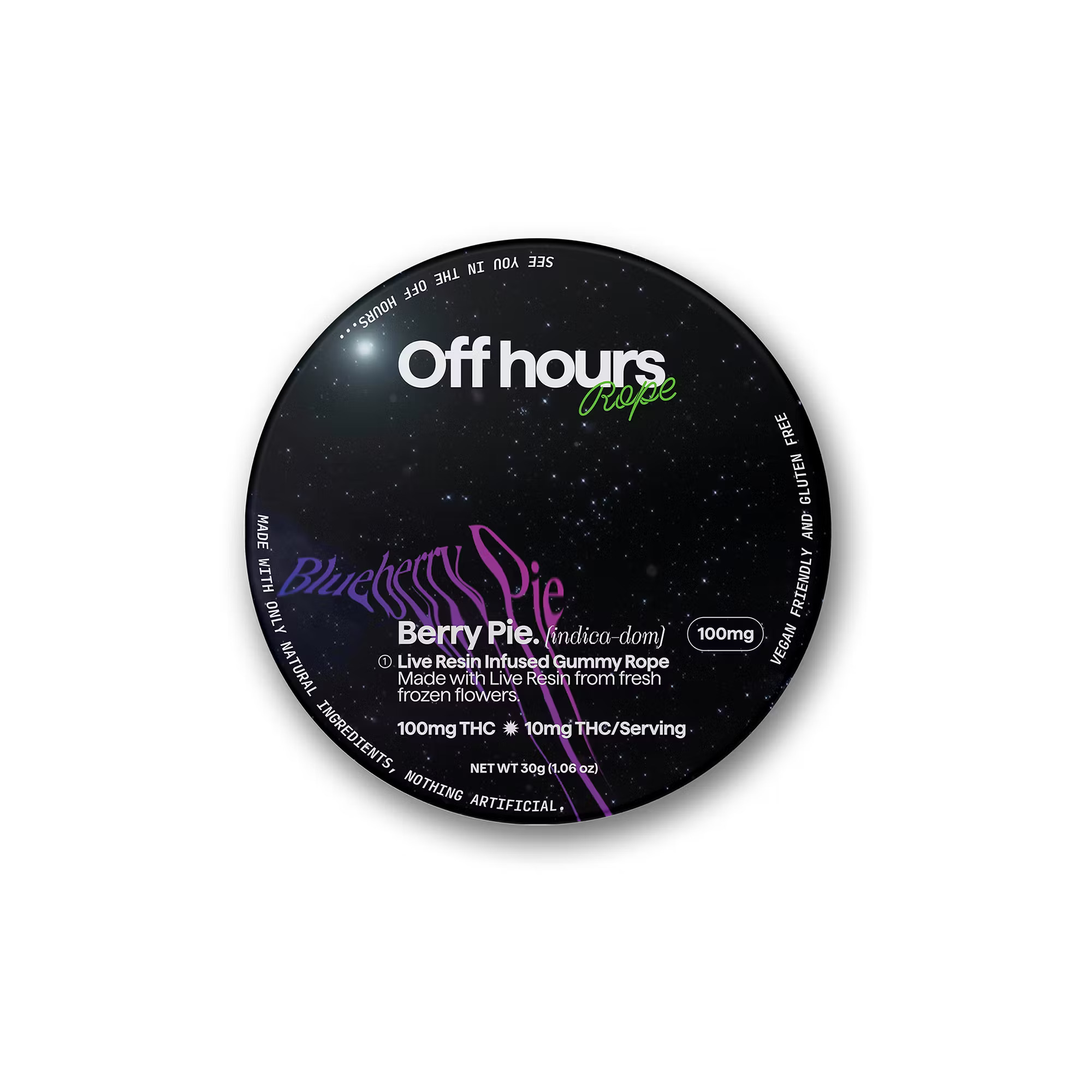 Photograph of product: Off Hours - Blueberry Pie - Gummy Rope - 100 mg