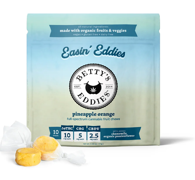 Photograph of product: Betty's Eddies Chews Pineapple Orange 4:2:1 TH-oui:CBG:CBDV 10mg