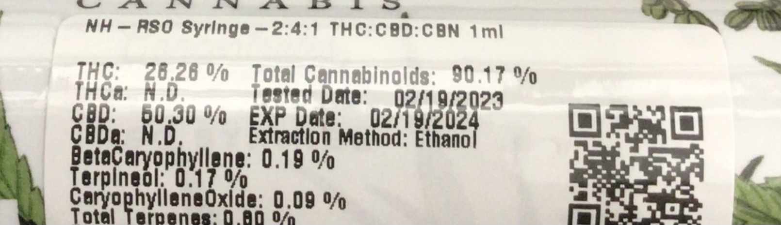 Photograph of product: RSO Syringe 2:4:1 TH-oui:CBD:CBN