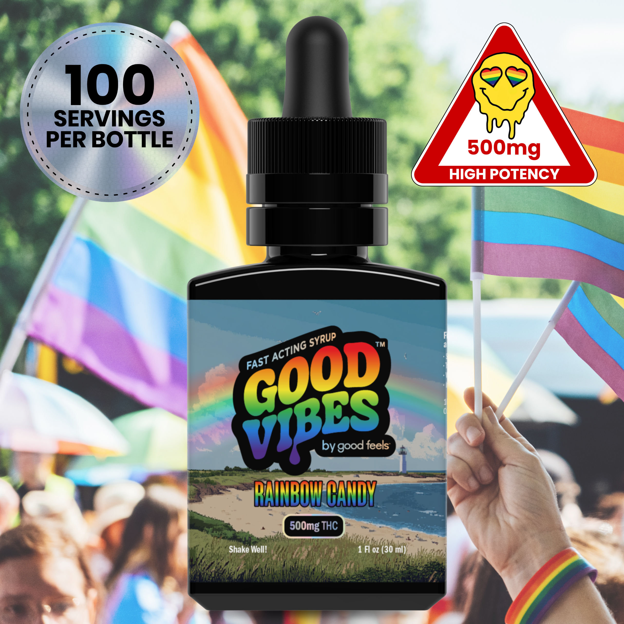 Photograph of product: Pride Vibes Rainbow Candy Fast-Acting Syrup | 500mg