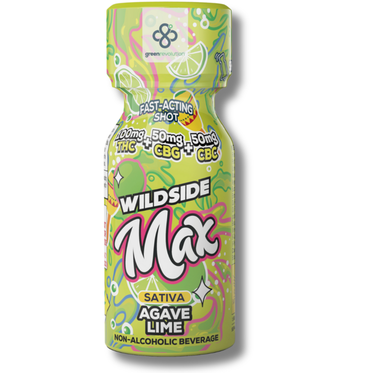 Photograph of Product: Agave Lime Fly Sativa Fast-Acting Wildside Max Shot 2:1:1 CBG:CBC 200mg Infused Beverage Shot Liquid Edible 2oz (Wildside Max)