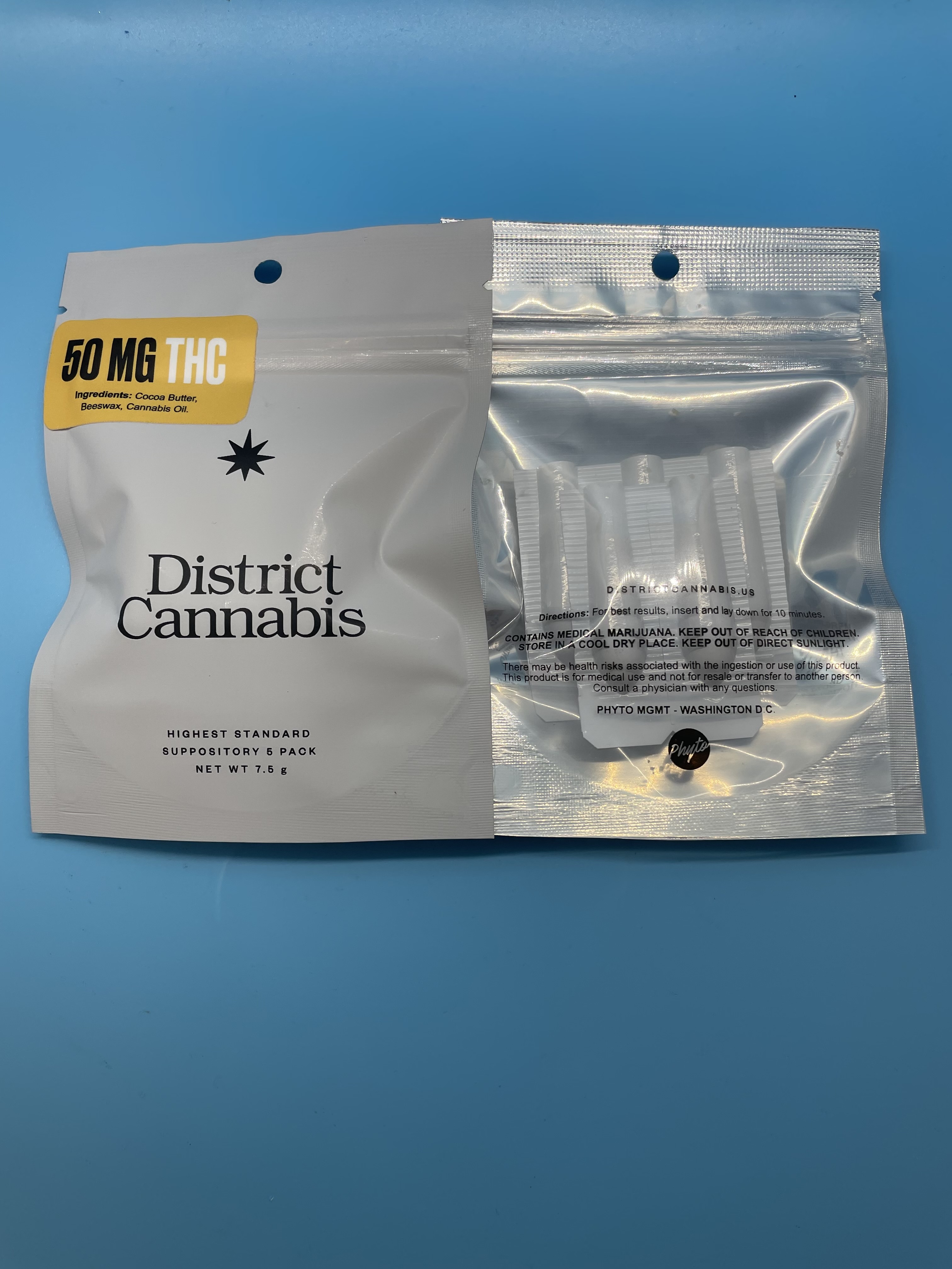Photograph of Product: District Cannabis 50MG Suppository 5 pack