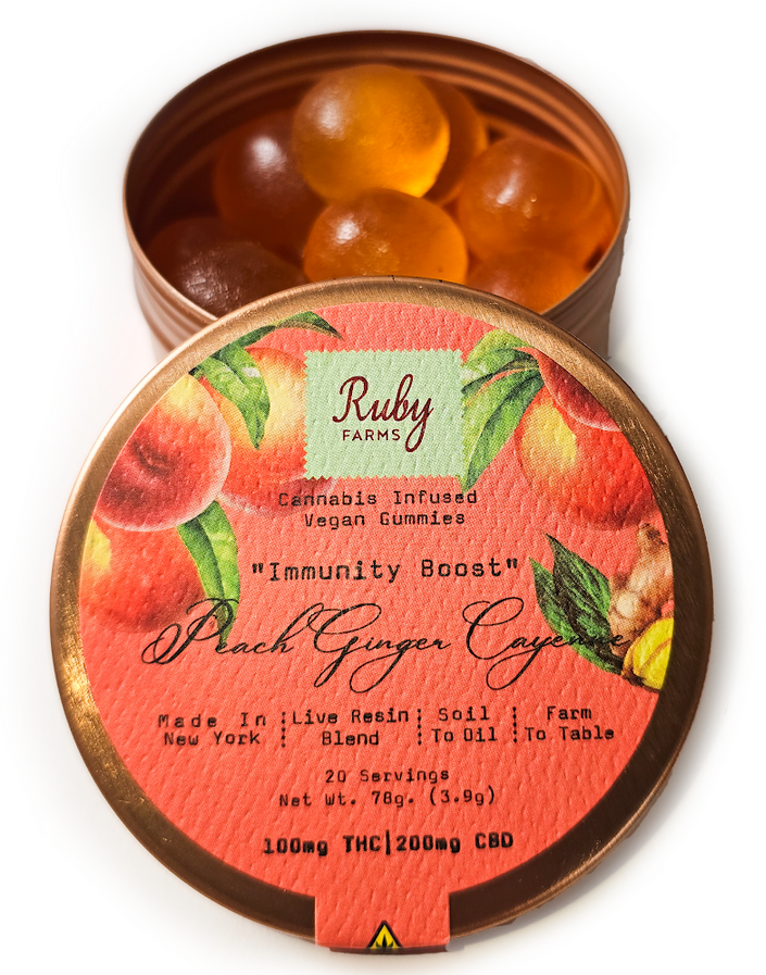 Photograph of product: Peach Ginger Cayenne "Immunity Boost " | 20 Pack | 100mg | Gummies | Ruby Farms