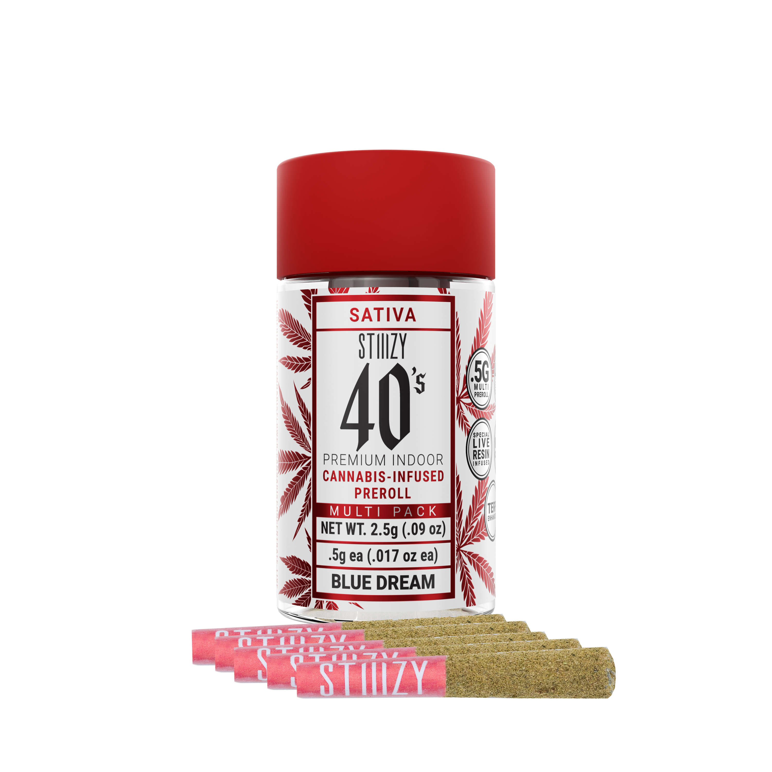 Photograph of product: Blue Dream 40s 5x .5g Infused Prerolls by STIIIZY