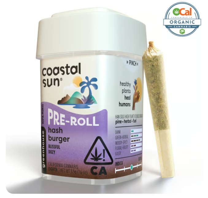 Photograph of product: Coastal Sun Greenhouse Preroll 10pk 3.5g - Hash Burger (H)