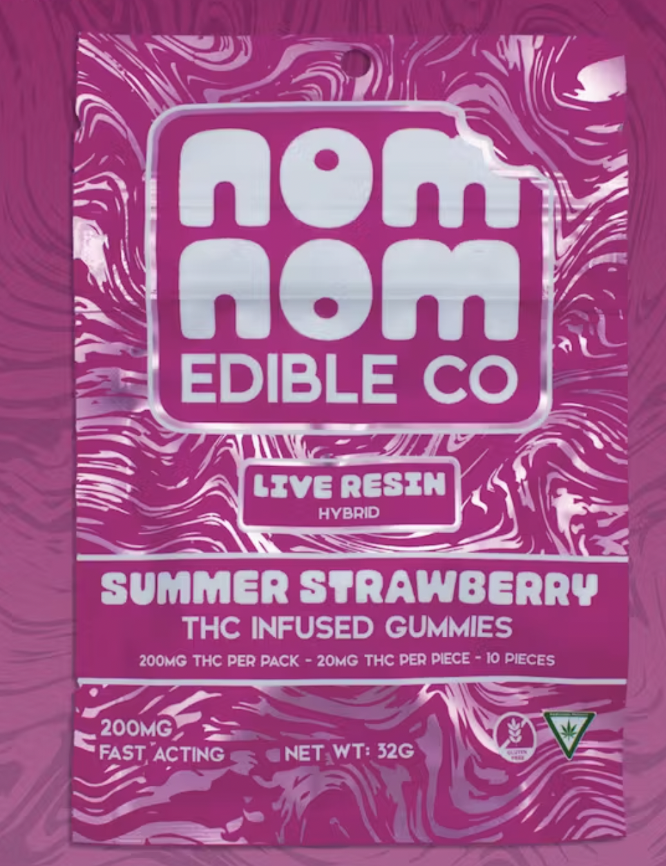 Photograph of product: Nom Nom: Summer Strawberry Live Resin Gummies 200MG