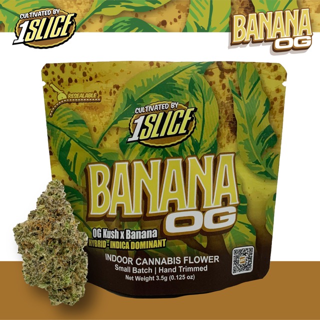 Photograph of product: 1 Slice - Banana OG - Whole Flower - 3.5g