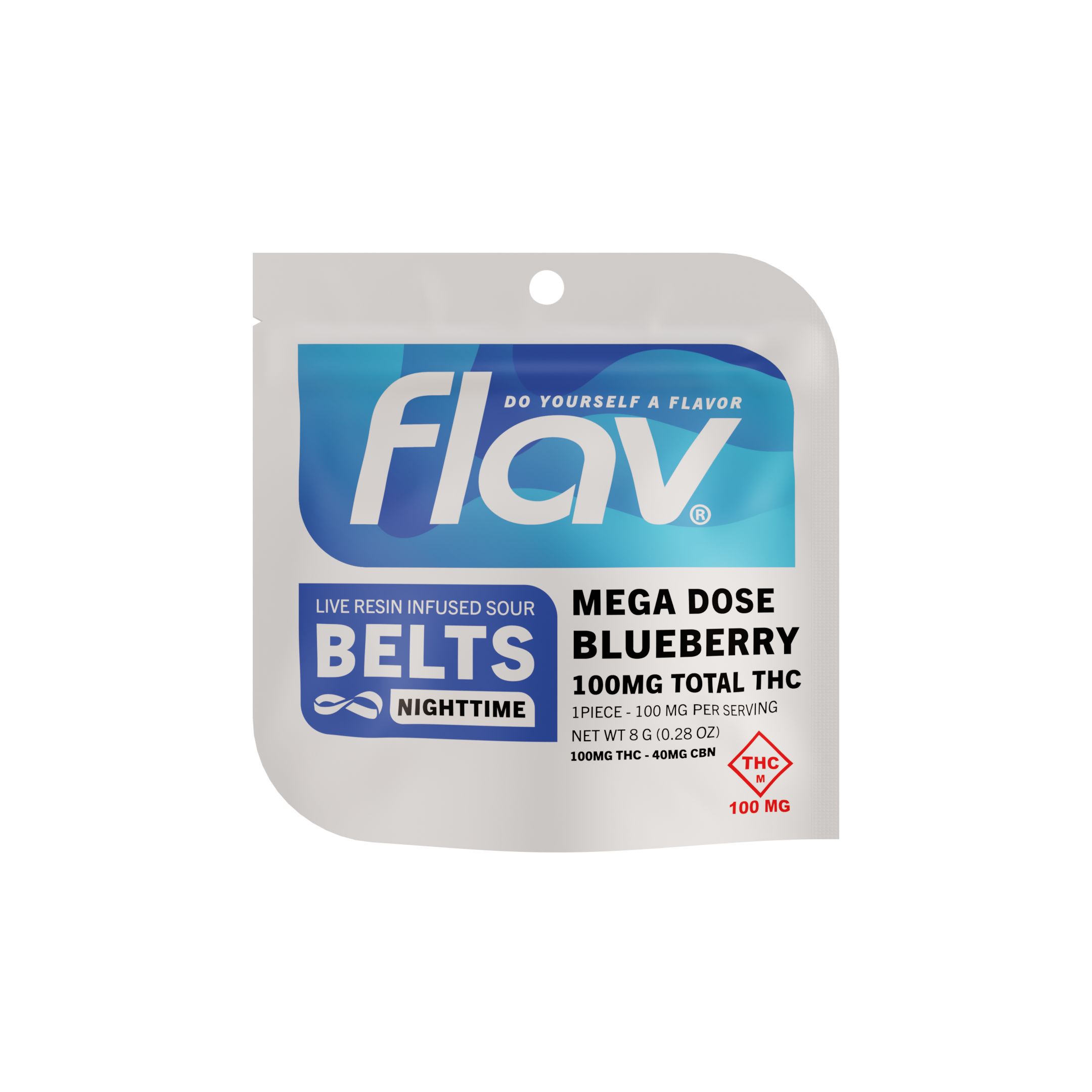 Photograph of product: Flav - Blueberry - Sour Mega Belt - 100mg TH-oui / 40mg CBN (1ct)